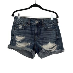 American Eagle Denim Shorts Womens 4 Blue Good‎ Distressed Cuffed Raw Hem Y2K